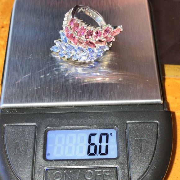 Natural Tanzanite Pink Tourmaline Sterling Silver Ring Size 6 - Picture 9 of 9